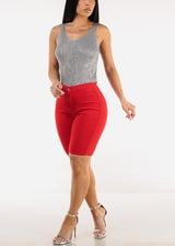 High Waist Hyper Stretch Bermuda Shorts Red