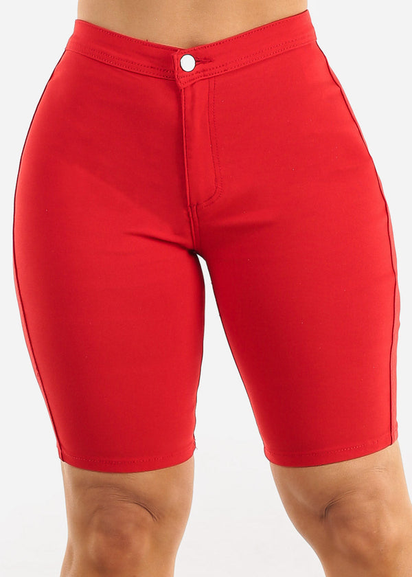 High Waist Hyper Stretch Bermuda Shorts Red