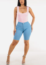 High Waist Hyper Stretch Bermuda Shorts Light Blue