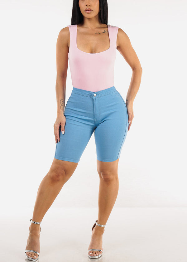 High Waist Hyper Stretch Bermuda Shorts Light Blue