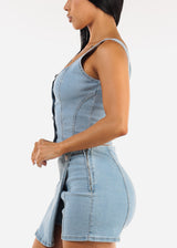 Sleeveless Button Up Stretchy Denim Top