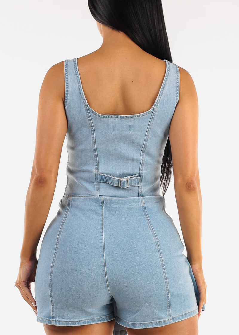 Sleeveless Button Up Stretchy Denim Top