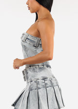 Stretch Strapless Denim Crop Top Acid Wash