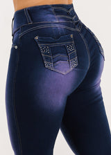 Butt Lift High Waist Stretch Straight Leg Jeans Purple Blue Wash