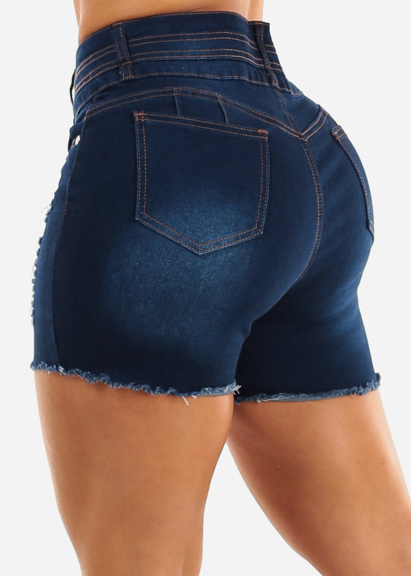 Butt Lift Distressed Dark Denim Cut Off Shorts
