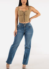 Butt Lift High Waist Stretch Straight Leg Jeans Med Blue
