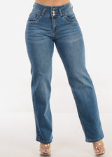 Butt Lift High Waist Stretch Straight Leg Jeans Med Blue