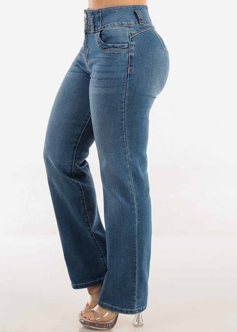Butt Lift High Waist Stretch Straight Leg Jeans Med Blue