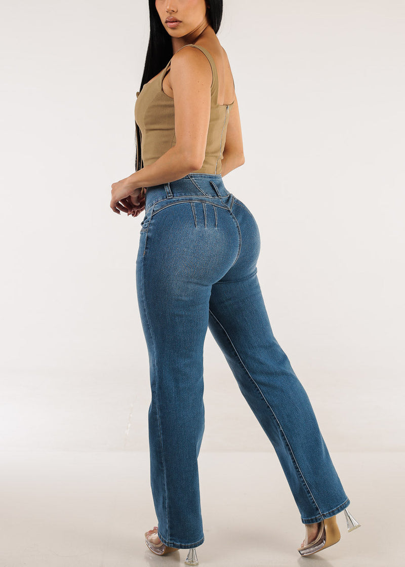 Butt Lift High Waist Stretch Straight Leg Jeans Med Blue