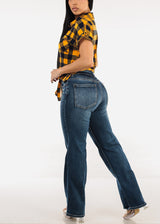 Stretchy High Waist Straight Wide Leg Jeans Dark Wash