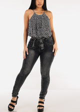 Butt Lift Super High Waist Acid Wash Stretch Skinny Jeans Black