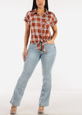 Stretchy High Waisted Bootcut Jeans Light Wash
