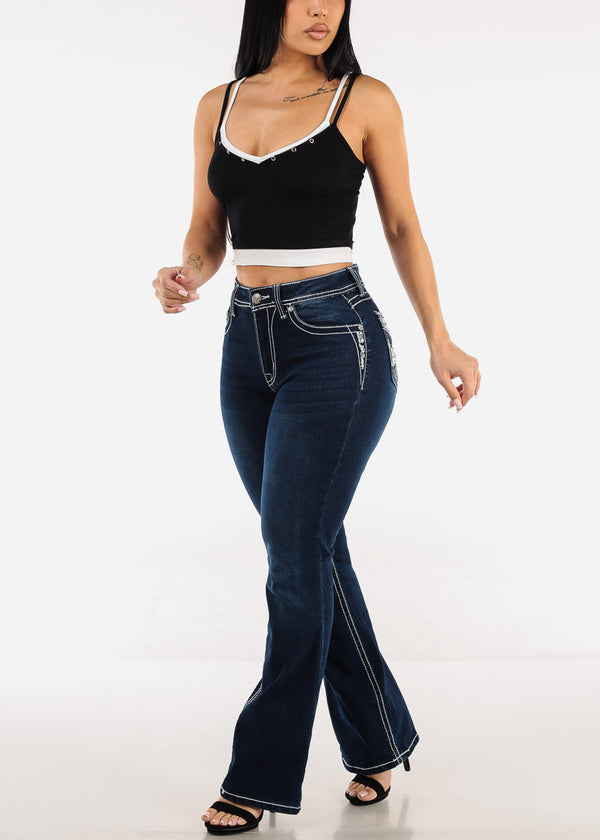Butt Lift High Rise Stretchy Bootcut Jeans Dark Navy