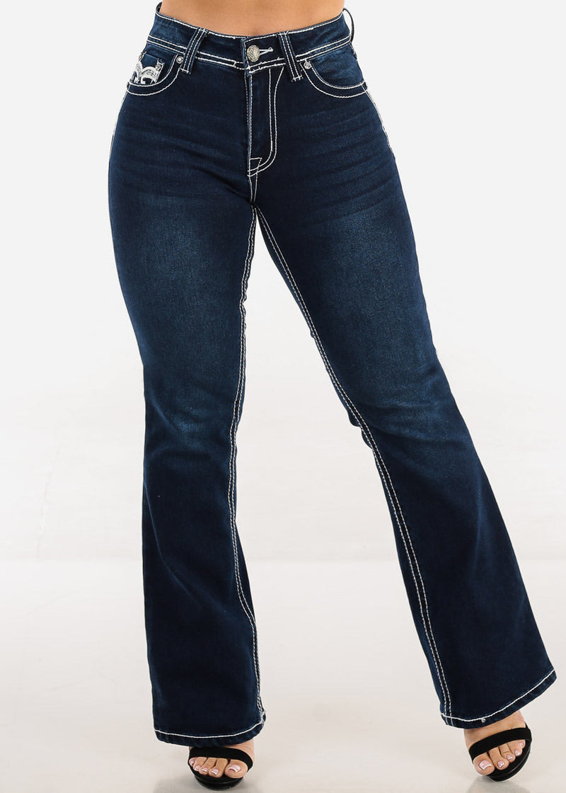 Butt Lift High Rise Stretchy Bootcut Jeans Dark Navy