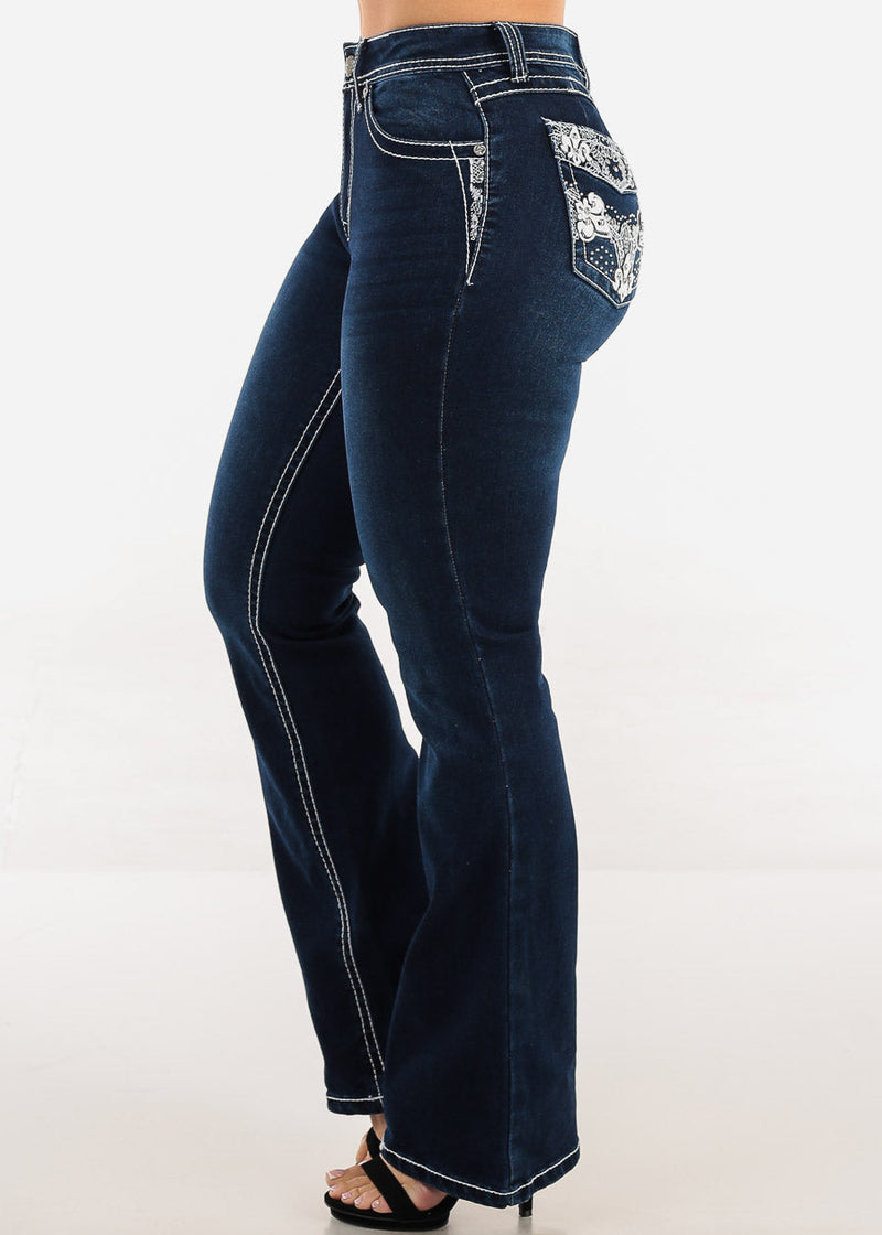 Butt Lift High Rise Stretchy Bootcut Jeans Dark Navy