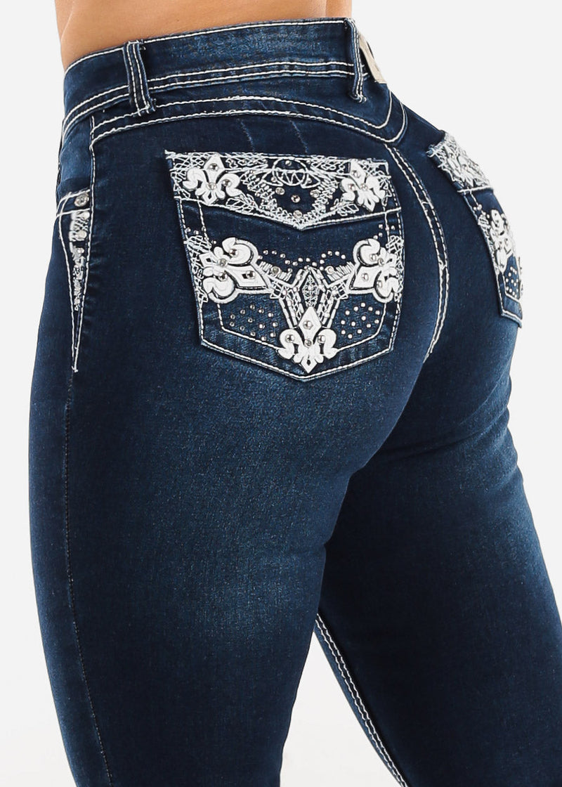 Butt Lift High Rise Stretchy Bootcut Jeans Dark Navy
