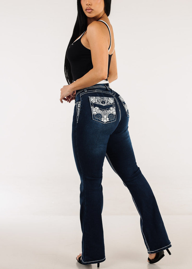 Butt Lift High Rise Stretchy Bootcut Jeans Dark Navy