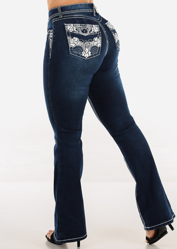 Butt Lift High Rise Stretchy Bootcut Jeans Dark Navy