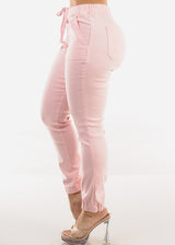 High Waist Hyper Stretch Cuffed Jogger Pants Light Pink