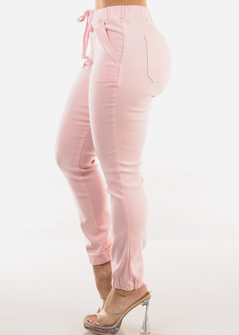 High Waist Hyper Stretch Cuffed Jogger Pants Light Pink