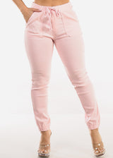 High Waist Hyper Stretch Cuffed Jogger Pants Light Pink