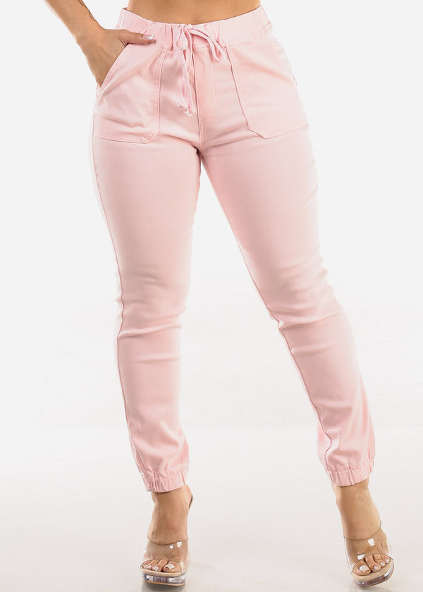 High Waist Hyper Stretch Cuffed Jogger Pants Light Pink