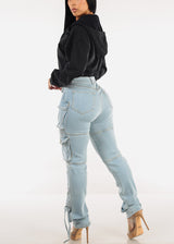 Super High Waist Light Straight Leg Cargo Jeans