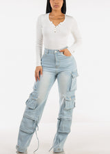 Ultra High Waist Stretch Utility Wide Leg Jeans Light Wash