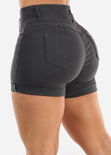 MX JEANS High Waist Hyper Stretch Butt Lifting Mid Thigh Shorts Grey
