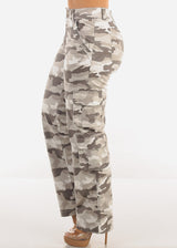 Butt Lift Straight Wide Leg Camo Cargo Jeans Grey