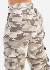 Butt Lift Straight Wide Leg Camo Cargo Jeans Grey
