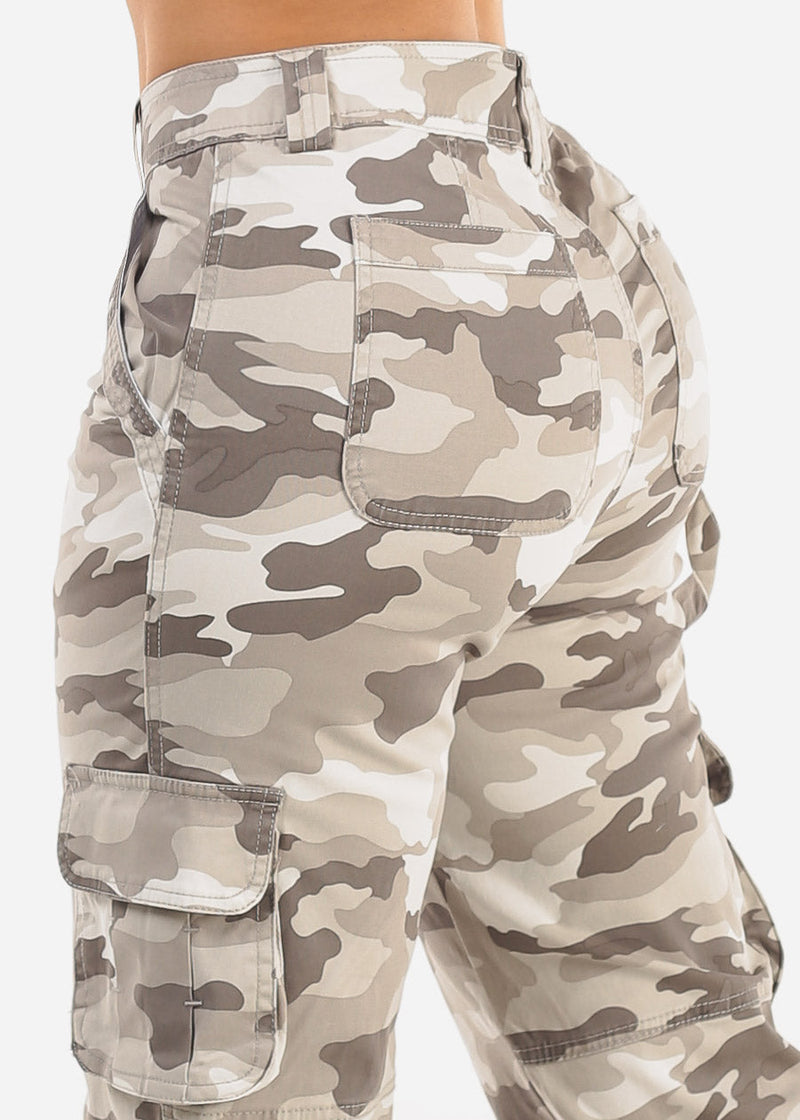 Butt Lift Straight Wide Leg Camo Cargo Jeans Grey
