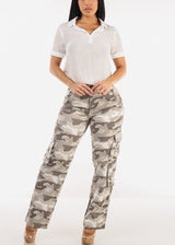Butt Lift Straight Wide Leg Camo Cargo Jeans Grey