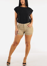 MX JEANS High Waist Hyper Stretch Butt Lifting Mid Thigh Shorts Khaki