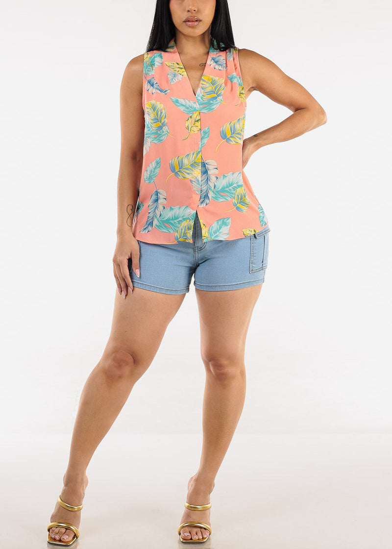 Butt Lift High Waist Stretch Cargo Denim Shorts Light Wash
