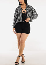 Butt Lift High Waist Stretch Cargo Denim Shorts Black