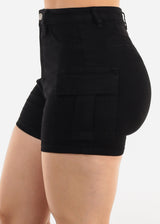 Butt Lift High Waist Stretch Cargo Denim Shorts Black