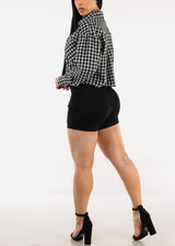 Butt Lift High Waist Stretch Cargo Denim Shorts Black