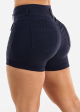 MX JEANS High Waist Hyper Stretch Butt Lifting Mid Thigh Shorts Navy