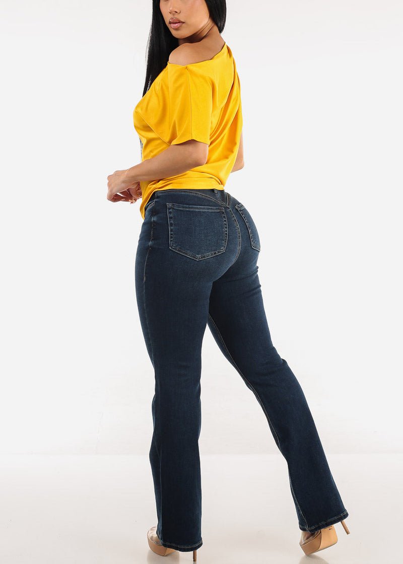 Super High Waist Butt Lift Bootcut Jeans Dark Wash