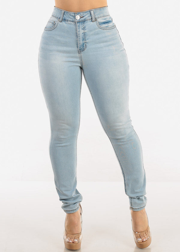 Super High Waist Stretch Skinny Jeans Light Wash