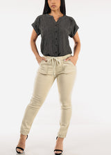 High Waist Hyper Stretch Cuffed Jogger Pants Sand