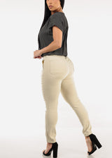 High Waist Hyper Stretch Cuffed Jogger Pants Sand