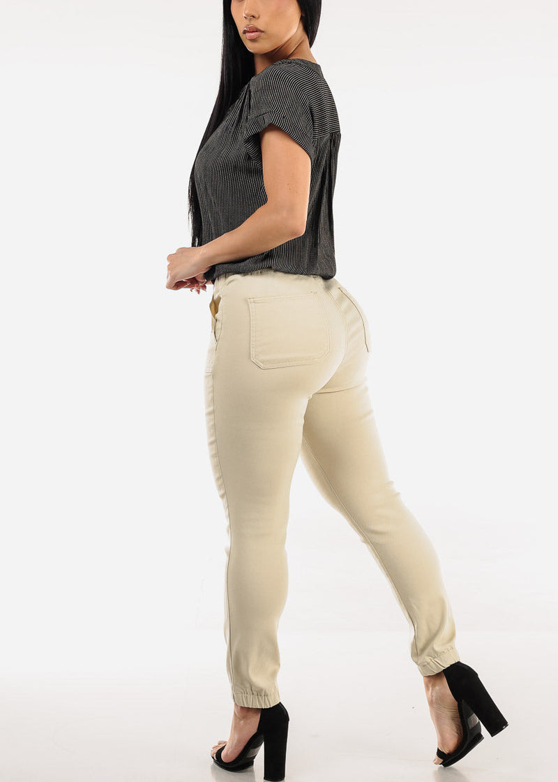High Waist Hyper Stretch Cuffed Jogger Pants Sand