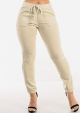 High Waist Hyper Stretch Cuffed Jogger Pants Sand