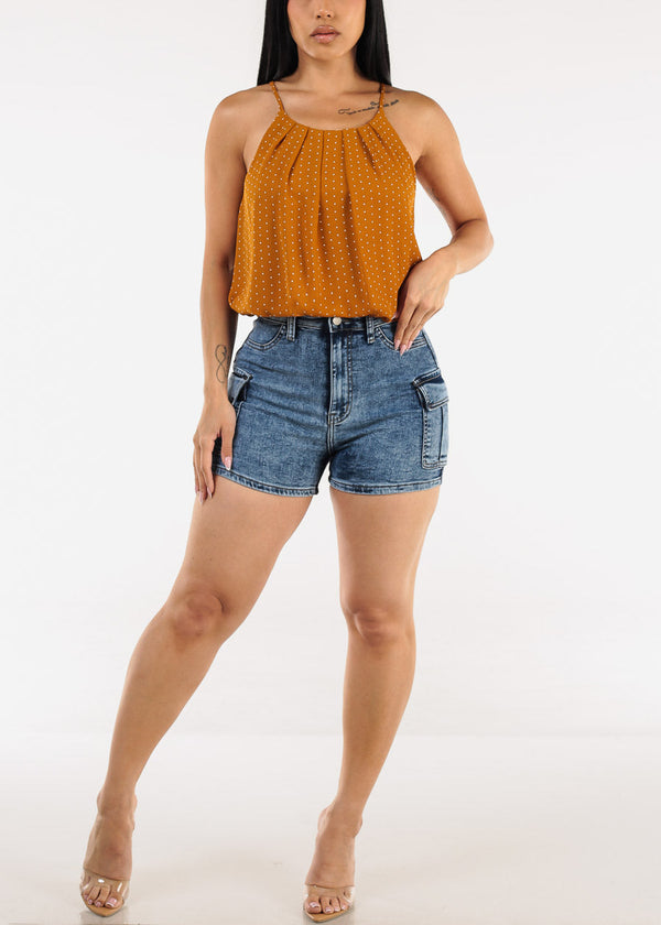 Butt Lift High Waist Stretch Cargo Denim Shorts Dark Acid Wash