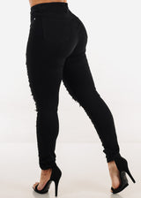 Distressed Super High Waist Stretch Skinny Jeans Black