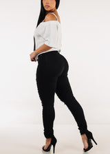 Distressed Super High Waist Stretch Skinny Jeans Black