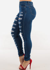 Butt Lift Distressed Stretchy Skinny Jeans Dark Wash