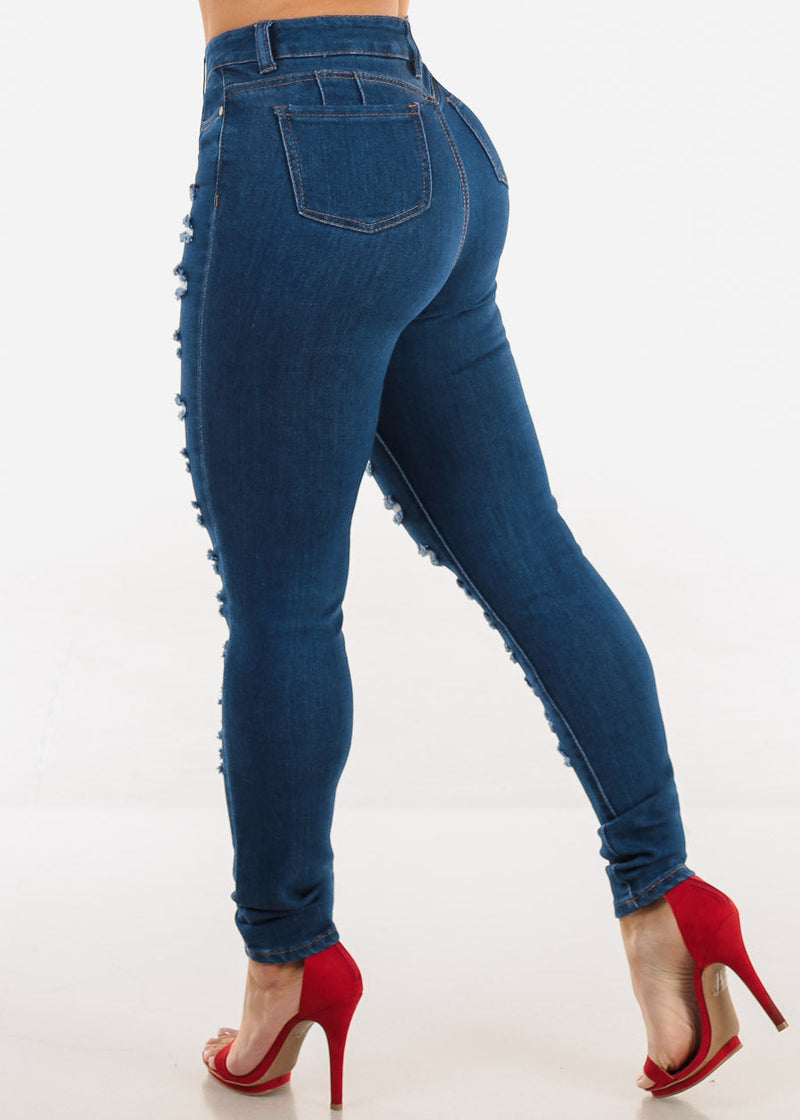 Butt Lift Distressed Stretchy Skinny Jeans Dark Wash